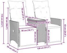 Sofá de jardim reclinável 2 lugares com mesa vime PE preto