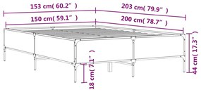 Estrutura de cama 150x200cm derivados madeira/metal