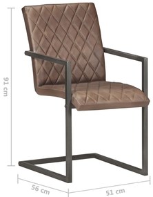 Cadeiras de jantar cantilever 4 pcs couro genuíno castanho