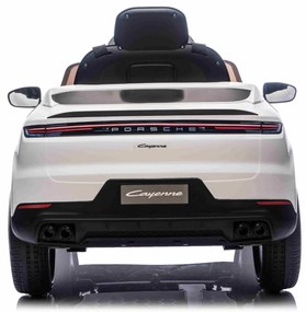 Carro elétrico para crianças Porsche Cayenne 12V com tração traseira – Licença oficial, bateria de lítio, comando remoto 2,4 GHz, leitor MP3, luzes LE