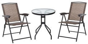 Conjunto de Mesa e 2 Cadeiras Cadeira Dobrável Encosto Reclináveis a 4