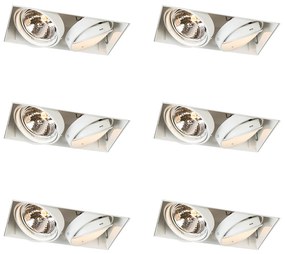 Conjunto de 6 Focos Embutidos Sem Moldura de 2 Luzes Brancos, Rotativos e Inclináveis G53 AR111 - Oneon