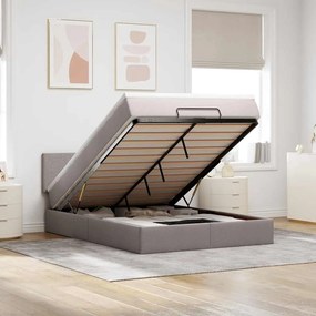 Cama Otomana com Colchão & LEDs Taupe 140x200 cm Tecido