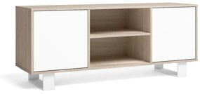 Móvel de TV 140 com 2 portas, sala de estar/jantar, modelo WIND, estrutura cor Carvalho, portas cor Branco, medidas 137x40x57cm de altura.