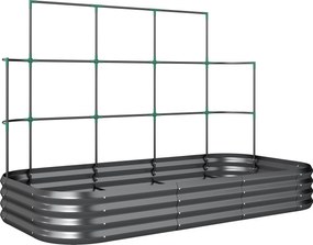 Outsunny Canteiro elevado com treliça, vaso metálico com borda de proteção luvas 220 x 110 x 150 cm, Cinza escuro | Aosom Portugal