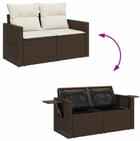 4 pcs conjunto sofás de jardim c/ almofadões vime PE castanho