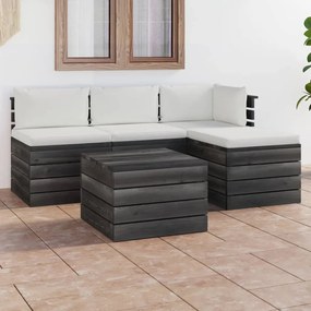 vidaXL 5 pcs conjunto lounge de paletes + almofadões madeira de pinho