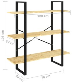Estante com 3 prateleiras 100x30x105 cm pinho maciço castanho