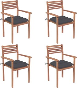 vidaXL Cadeiras de jardim c/ almofadões antracite 4 pcs teca maciça