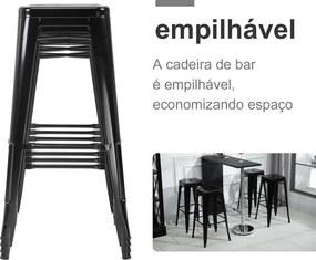 Conjunto de 4 Bancos Interiores e Exteriores de Metal Estilo Industrial 43x43x76 cm