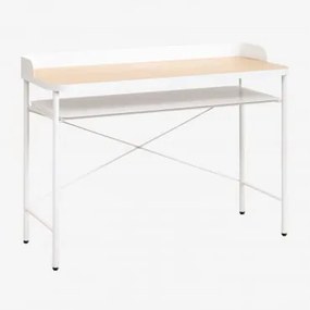Mesa Kerobert Mdf E Metal Branco Marfim - Madeira Natural - Sklum