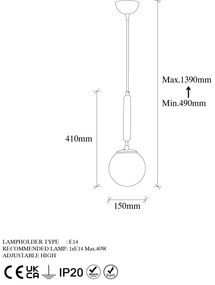 Candeeiro Suspenso King – Preto e Branco – 15 x 15 x 49 cm