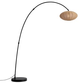 Candeeiro de Arco Japandi Preto com Abajur Castanho - Bida Japandi