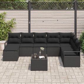 Conjunto de Sofá de Jardim de 9 Peças com Almofadas Rattan Beige