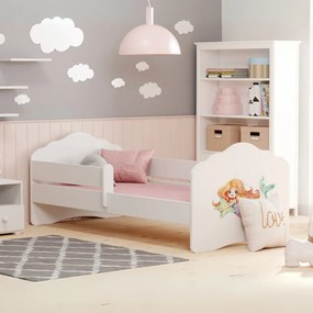 Cama infantil sereia Wave 160x80 com grade branca - colchão e estrado incluído