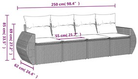 4 pcs conj. sofás jardim c/ almofadões vime PE cinzento-claro