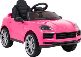 Carro elétrico para Crianças 2 a 5 anos 12V Porsche Cayenne, Rodas de espuma EVA, Controlo Remoto, assento Couro ecológico preto Rosa