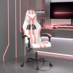 Cadeira gaming giratória couro artificial branco e rosa