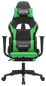 Cadeira gaming massagens c/ apoio pés couro artif. preto/verde