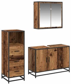 vidaXL Conjunto de Móveis para Banheiro com porta 3 pcs Madeira Antiga
