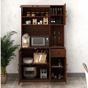 Armário para cozinha com 2 tomadas, 1 porta USB e 1 porta tipo C, gaveta e prateleiras ajustáveis 90 x 39 x 167 cm Cor Nogueira