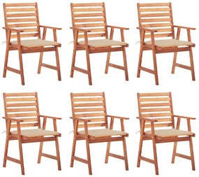 vidaXL Cadeiras de jantar p/ jardim 6 pcs c/ almofadões acácia maciça