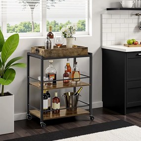 Carrinho de cozinha com tabuleiro 65 x 40 x 86 cm castanho vintage