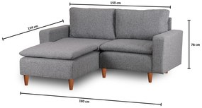 Sofá de Canto Lungo – Cinzento Claro – 180 cm
