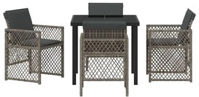 Conjunto de Jantar de Jardim vidaXL 5 Peças com Almofadas Cinza Vime