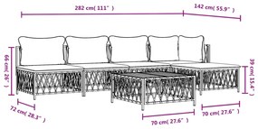 6 pcs conjunto lounge de jardim com almofadões aço branco