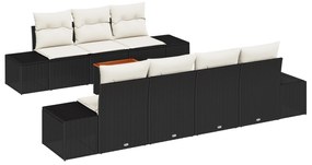 vidaXL Conjunto de Sofá de 8 Peças para Jardim com Almofadas Preto Rattan Poliéster Acácia