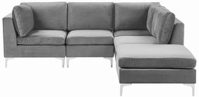 Sofá de canto de 4 lugares em veludo cinzento com repousa-pés, versão à esquerda EVJA Beliani