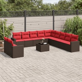 vidaXL 12 pcs conjunto de sofás jardim com almofadões vime PE castanho
