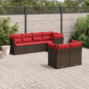 vidaXL 7 pcs conjunto de sofás jardim c/ almofadões vime PE castanho