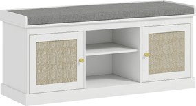 HOMCOM Banco Sapateira com Assento Acolchoado Portas em Vime e Prateleira Aberta para 9 Pares de Sapatos 105x35x47 cm Branco | Aosom Portugal