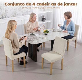 Conjunto de 4 Cadeiras de Jantar  Modernas (MESA NÃO INCLUIDA)  para Cozinha Encosto Alto Estofadas em Veludo Assento Acolchoado 44x56x90 cm Bege