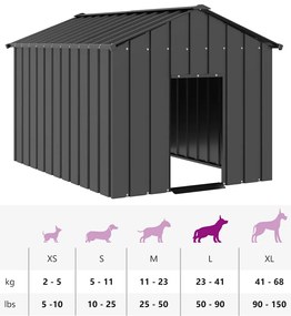 Casota para cães com telhado 113x153x101 cm aço galvanizado