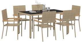 Conjunto de Jantar de Jardim vidaXL de 7 Peças Bege Rattan Sintético