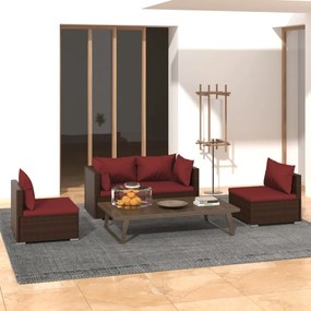 vidaXL 4 pcs conjunto lounge jardim c/ almofadões vime PE castanho