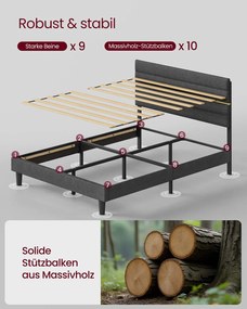 Estrutura de cama de casal para colchão (NÃO INCLUÍDO) de 140 x 200 cm Cinzento