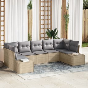 Conjunto de Sofá de Jardim de 7 Peças com Almofadas Bege Rattan Sintét