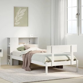 vidaXL Cama com estante sem colchão 90x190 cm pinho maciço branco