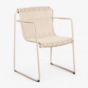 Cadeira De Jardim Empilhável Com Apoios De Braços Em Rattan Sintético E Aço Revia Tapioca Bege - Sklum