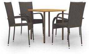 vidaXL 5 pcs conjunto de jantar para jardim vime PE castanho