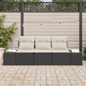 Conjunto de Sofá de Jardim com Almofadas Pretas de Rattan