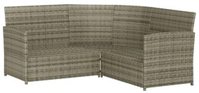 2 pcs conjunto de sofás formato L c/ almofadões vime PE cinza