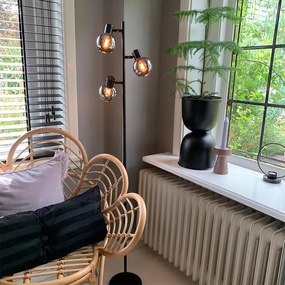 LED Candeeiro de pé inteligente preto com vidro fumê incl. 3 Wifi P45 - Vidro Art Deco