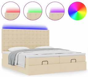 Estrutura de cama otomana com colchões tecido creme 200x200cm