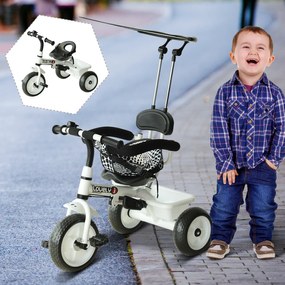Triciclo infantil com Capota – Cor: Branco – Ferro, Plástico e Tecido – 103 x 47 x 101 cm