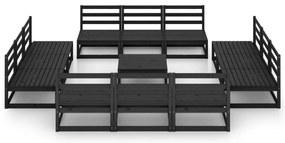 13 pcs conjunto lounge de jardim pinho maciço preto